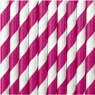 Papieren rietjes - Donker Roze / Wit - 19,5 cm - 10 stuks