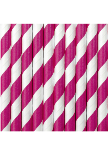 Papieren rietjes - Donker Roze / Wit - 19,5 cm - 10 stuks 