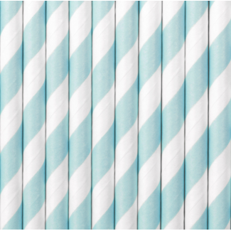 Papieren rietjes - Licht Blauw / Wit - 19,5 cm - 10 stuks