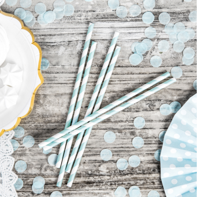 Papieren rietjes - Licht Blauw / Wit - 19,5 cm - 10 stuks