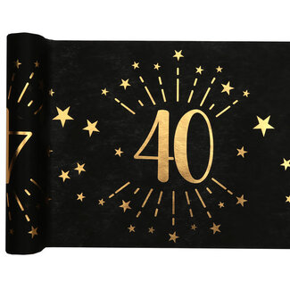 Santex Tafel loper Zwart / Goud - 40 Jaar - 30 x 500cm