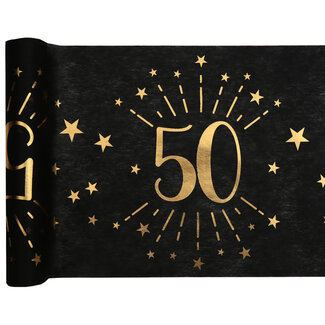 Santex Tafel loper Zwart / Goud - 50 Jaar - 30 x 500cm