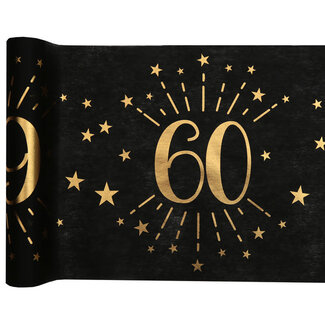 Santex Tafel loper Zwart / Goud - 60 Jaar - 30 x 500cm