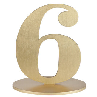 Metallic Tafel Nummer Goud - 6 - 14 x 9.5 x 17 cm