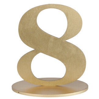 Metallic Tafel Nummer Goud - 8 - 14 x 9.5 x 17 cm