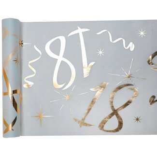 Santex Tafel loper Wit / Goud - 18 Jaar - 30 x 500cm