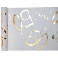 Tafel loper Wit / Goud - 50 Jaar