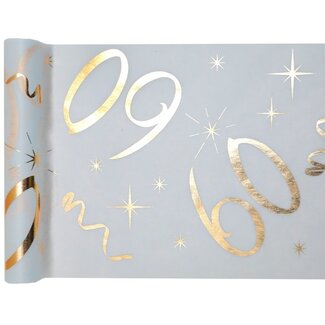 Santex Tafel loper Wit / Goud - 60 Jaar - 30 x 500cm