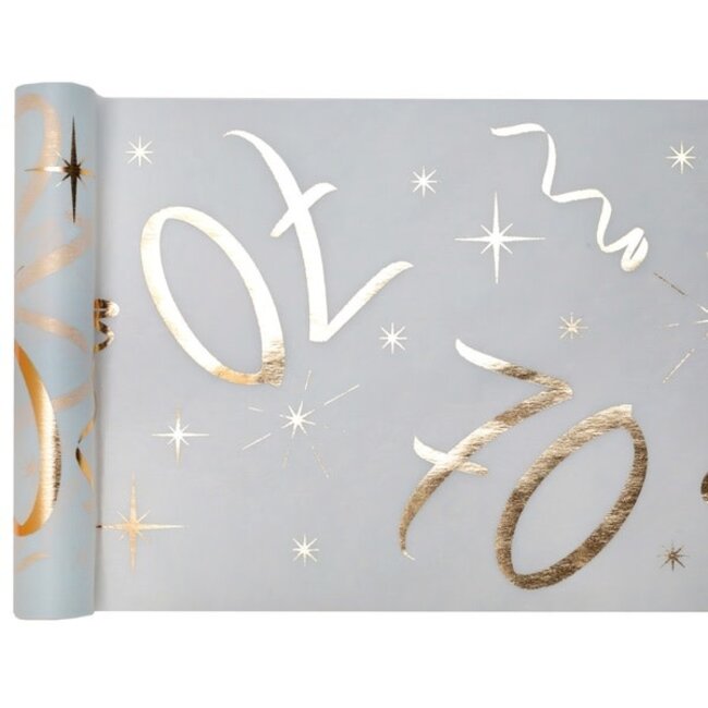 Tafel loper Wit / Goud - 70 Jaar