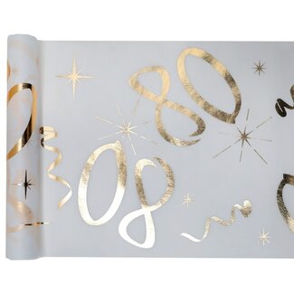 Santex Tafel loper Wit / Goud - 80 Jaar - 30 x 500cm