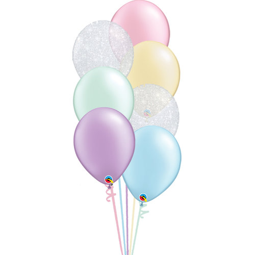 Staander Pastel Glitter - 7 Heliumballonnen 