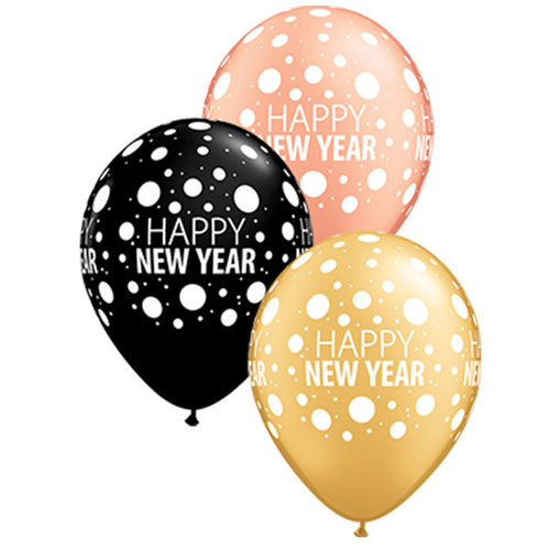 Helium Ballon New Year Dots - Gold, Black of Rose Gold (28cm) 