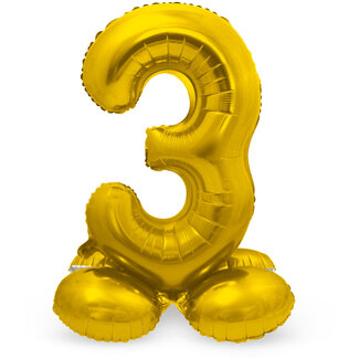 Folatex Folieballon met Standaard Cijfer 3 Goud - 72 cm Folatex Folieballon met Standaard Cijfer 3 Goud - 72 cm