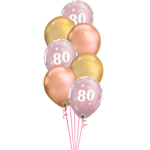 Staander Chrome Pink met leeftijd - 7 Heliumballonnen 