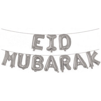 Haza-Witbaard Folieballonnen Letterslinger "Eid Mubarak" - Zilver
