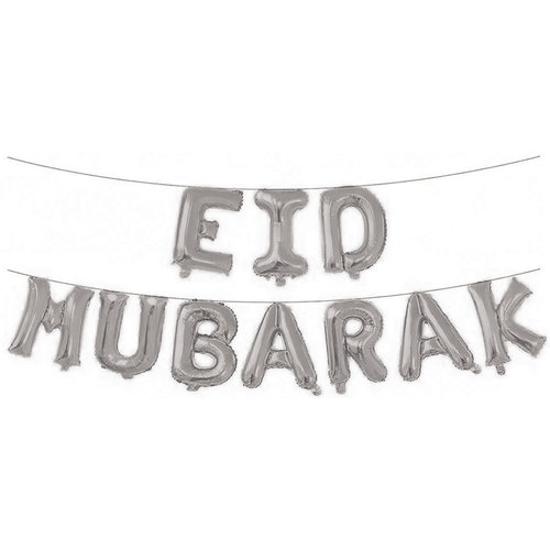 Folieballonnen Letterslinger "Eid Mubarak" - Zilver 