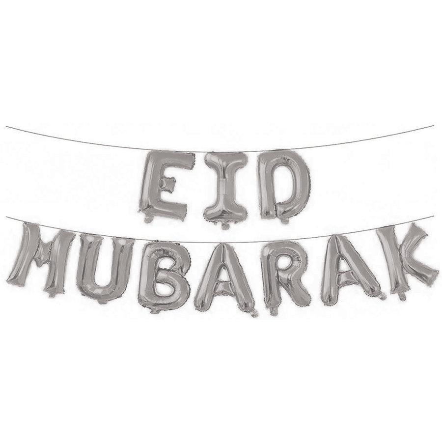 Folieballonnen Letterslinger "Eid Mubarak" - Zilver-1