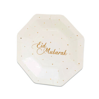 Haza-Witbaard Borden achthoekig "Eid Mubarak" Goud - 8st - 18cm