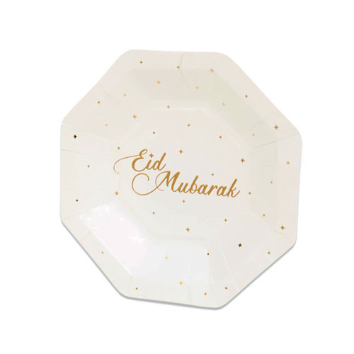 Borden achthoekig "Eid Mubarak" Goud - 8st - 18cm 