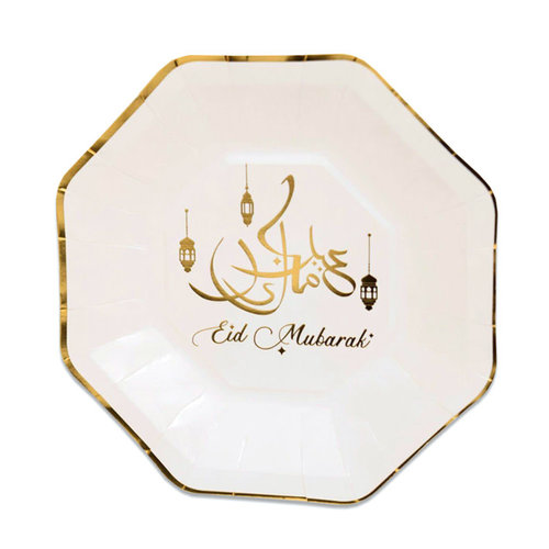 Borden achthoekig "Eid Mubarak" Goud - 8st - 23cm 