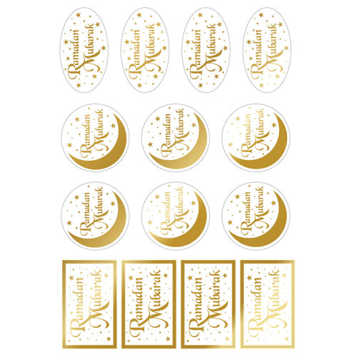 Transparante Labels "Ramadan Mubarak" Goud 