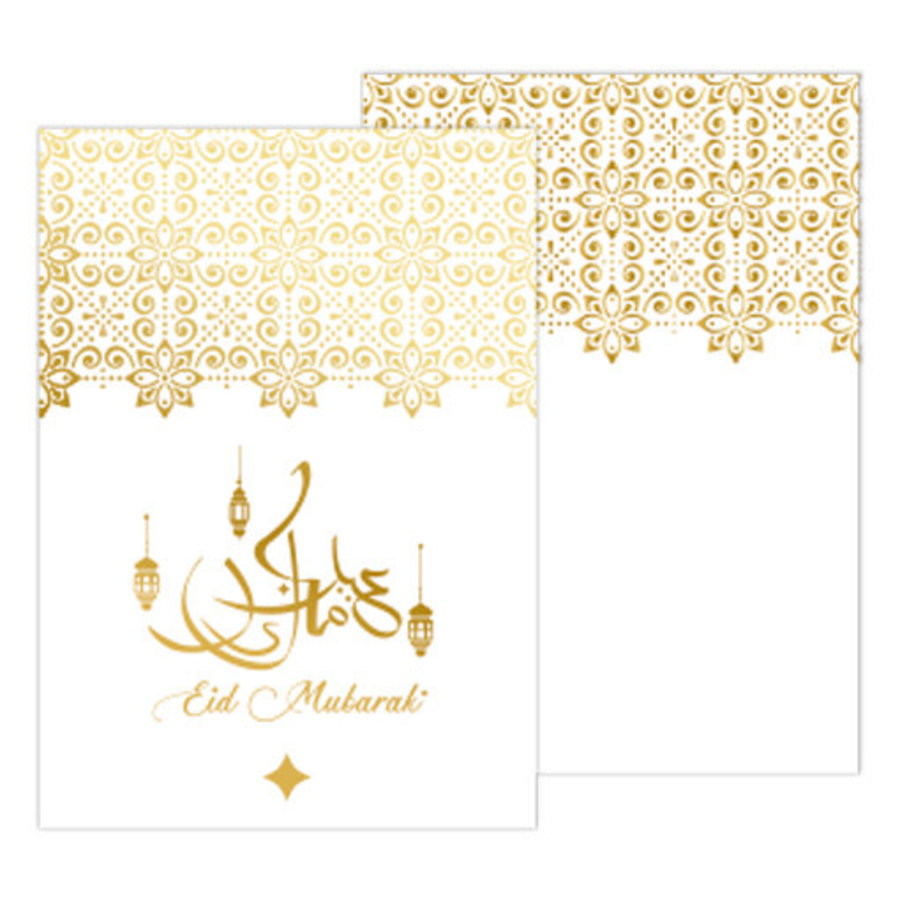 Wenskaart Eid Mubarak A5 wit/goud staand met envelop-1