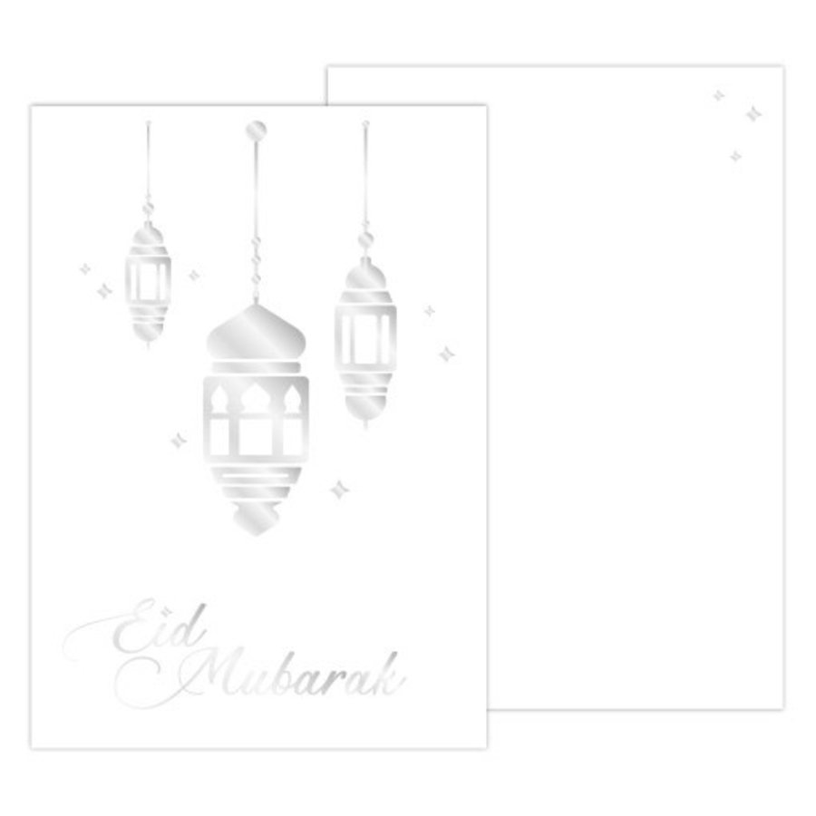 Wenskaart Eid Mubarak A5 wit/zilver met envelop-1