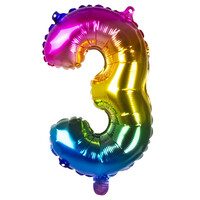 Folieballon cijfer 3 Regenboog - lucht gevuld - 36cm