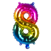 Folieballon cijfer 8 Regenboog - lucht gevuld - 36cm
