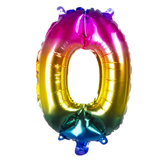 Globos Folieballon cijfer 0 Regenboog - lucht gevuld