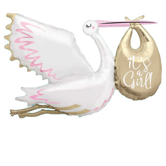 Unique Folieballon Ooievaar It's a Girl - 157cm