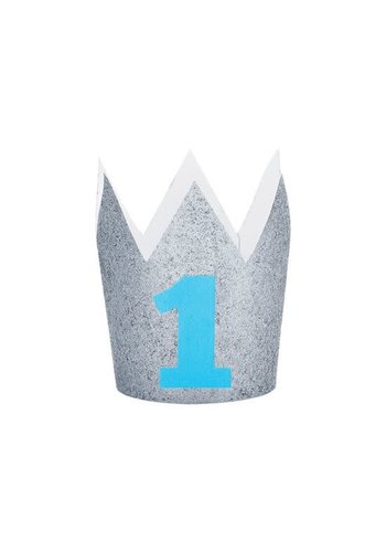 Mini kroon glitter 1 jaar blauw 