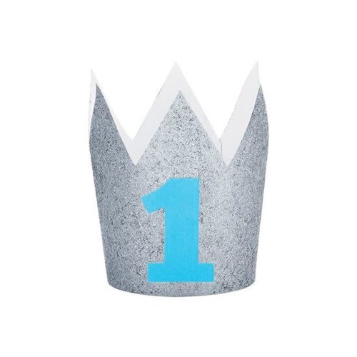 Mini kroon glitter 1 jaar blauw 