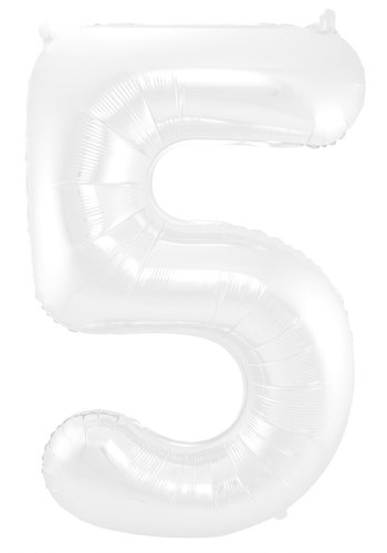 Folieballon Cijfer 5 Mat Wit 