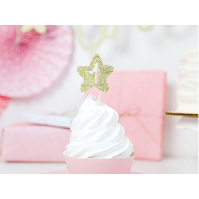 Muffin decoraties 1e verjaardag - Goud