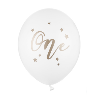 Strong Balloons Heliumballon One Wit/Goud (28cm)
