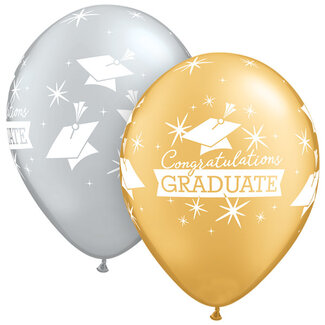Qualatex Helium ballon Congratulations Graduate Caps - Gold & Silver - 28cm