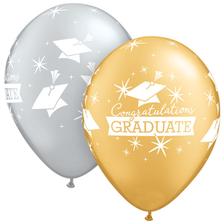 Heliumballon Congratulations Graduate Caps - Gold & Silver - 28cm-1