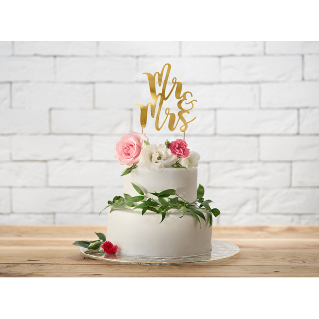 Cake-topper Goud - Mr & Mrs