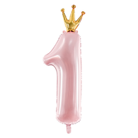 thumb-Folieballon cijfer 1 Roze met kroontje-1