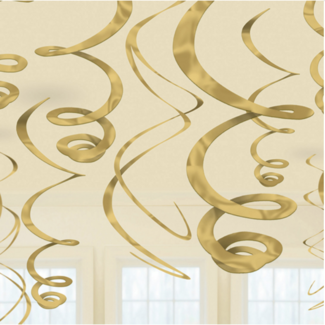 PartyPal Swirl Decoratie Goud - 5st - 60cm