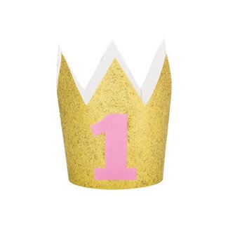 Haza-Witbaard Mini kroon glitter 1 jaar roze