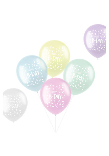 Ballonnen Pastel 'Happy B-day' - 30cm - 6 stuks 