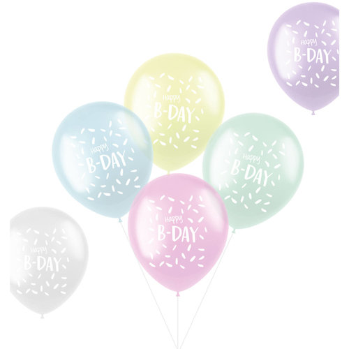Ballonnen Pastel 'Happy B-day' - 30cm - 6 stuks 