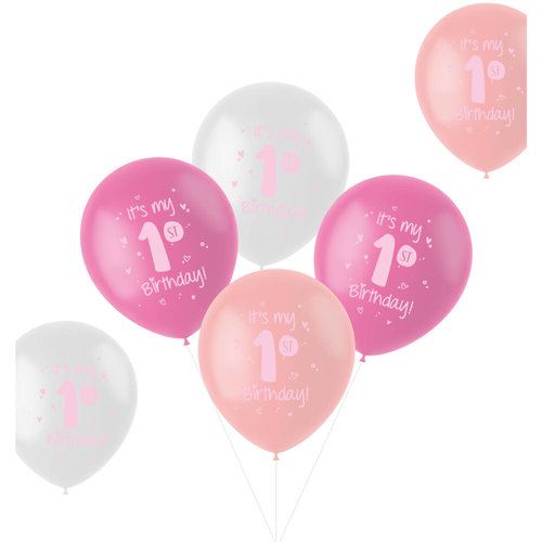 Ballonnen 'It is my 1st Birthday! Roze - 30cm - 6 stuks 