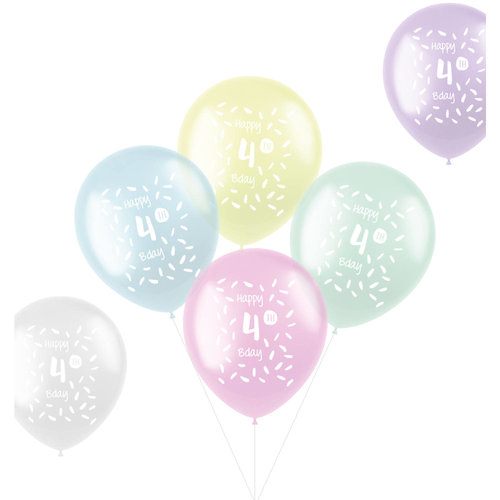 Ballonnen Pastel 4 Jaar - 30cm - 6 stuks 