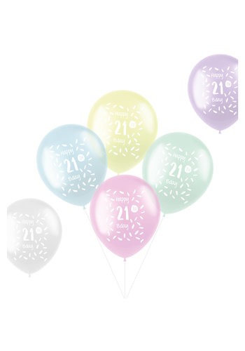 Ballonnen Pastel 21 Jaar - 30cm - 6 stuks 