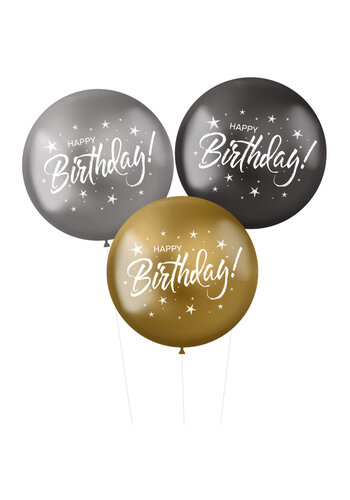 Ballonnen XL 'Happy Birthday!' Electrum 48cm - 3 stuks 