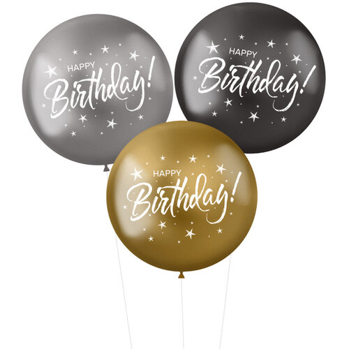 Ballonnen XL 'Happy Birthday!' Electrum 48cm - 3 stuks 