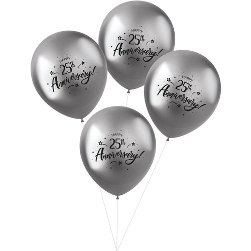 Ballonnen Shimmer 25th Anniversary 33cm - 4 stuks 